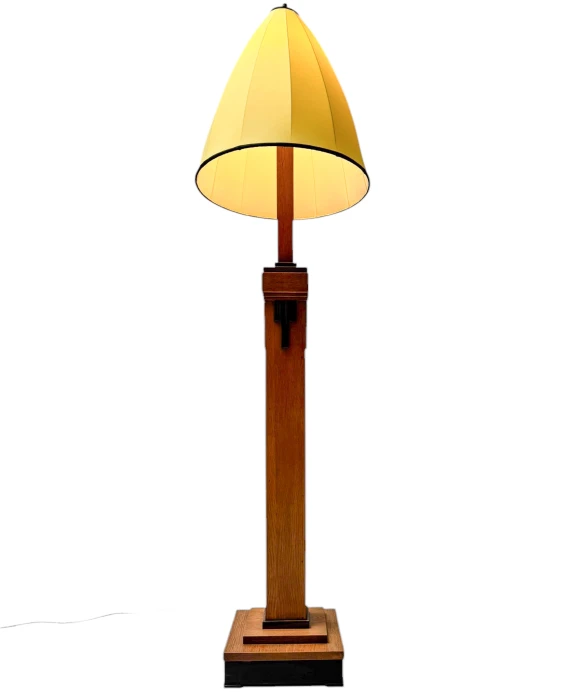 Art Deco Modernist Floor Lamp with Shantung Silk Shade, 1920s